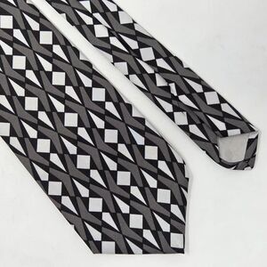 DIMARO ELEGANTE POLYESTER TIE GRAY BLACK WHITE GEOMETRIC 3.5" X 56" RETRO USA